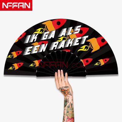 China China Nffan Customize Printed Plastic Cloth Hand Held Folding Fan Festivals Props for sale