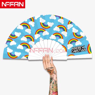 China China Nffan Custom Premium Praise Plastic Fabric Cloth Folding Hand Fans For Promotion Or Event for sale