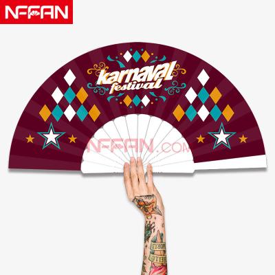 China China Nffan Customize Festivals Promotional Plastic Hand Held Folding Cloth Fan With Your Artwork for sale