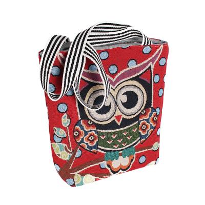 China Hot Sale Fashion Jacquard Cartoon Canvas Bag Owl Animal Design Simple One Shoulder Canvas Bag for sale