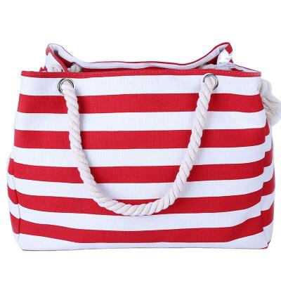 China Store Beach Towels Beach Bag Women Summer Large Capacity Beach Canvas Striped Tote Bag for sale