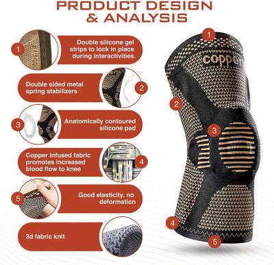 China Adjustable Elasticity Compression Breathable Copper Knee Pad for Knee Support Knee Pain Relief for sale