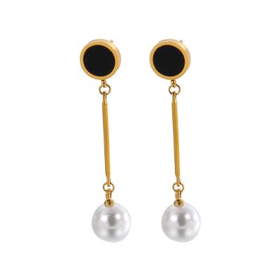 China TRENDY hot sales 21524 earring for women 2021 pearl 18k gold plated stainless steel drop earrings for sale