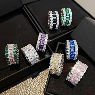 China TRENDY Trendy Rings For Women 2021square Multi Color Zircon Spelling A Diamond Rhodium Plated Ring Anniversary for sale