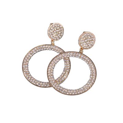 China Trendy fashion jewelry women hiphop white gold plated circle zircon dorp earrings birthday for sale