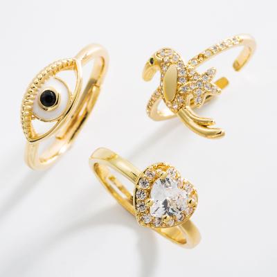 China Latest Fashion Trendy Women Jewelry Micro Inlay Zircon Evil Eyes Brass Silver Plated Shiny Rings For Party for sale