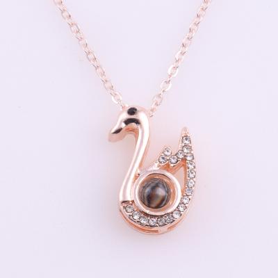 China Wholesale Fashion TRENDY Diamond Necklace Chain Swan Necklace couple 100 tongue pendant necklaces i love you for sale