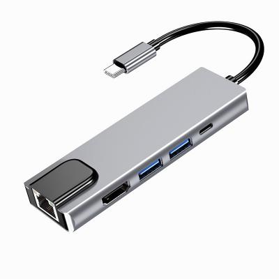 China USB2.0 5Gbps High Speed ​​5 In 1 Type C Network Card Adapter USB HUB for sale