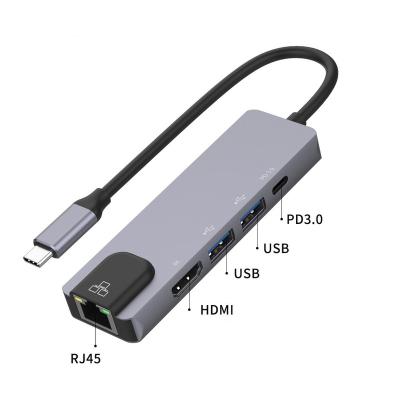 China USB2.0 5Gbps High Speed ​​New Design 5 in 1 Type C Network Card USB HUB Adapter for sale