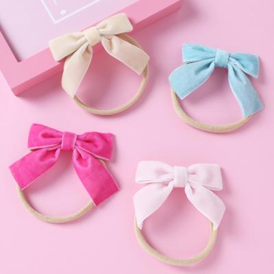 China Baby Flower Nylon Headbands 2021 New Velvet Bows Nylon Headbands For Girls Toddler Princess Stretchy Nylon Hairbands Infants Hair Accessories for sale