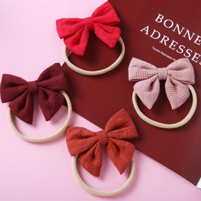 China New Cute Baby Soft Muslin Canvas Cotton Bows Nylon Headbands Knot Solid Girl's Elastic Headbands Hair Accessories for sale