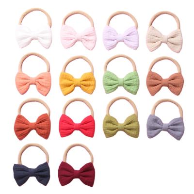 China New Fabric Girls Muslin Cotton Bows Nylon Super Soft Stretchy Hand Tie Thinny Headbands Headbands For Girl Toddler Hair Accessories for sale