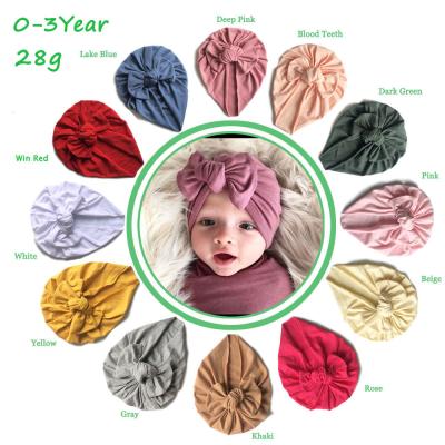 China Baby Turban Hats Fashion Cotton Knit Beanie Hats Kids Hair Accessories Keep Warm Newborn Girls Winter Turban Headbands Big Bows for sale