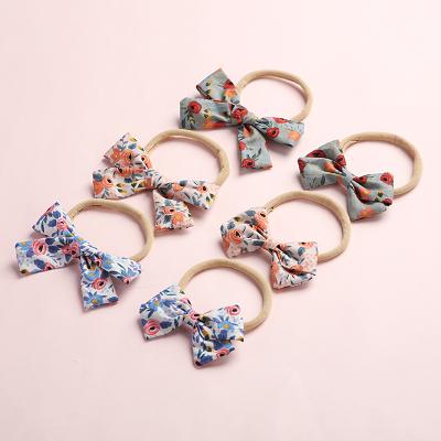 China Infants Toddlers Girls Elastic Handmade Flower Prints Bows Nylon Cotton Fabric Hairbands Babies 8*5.5cm Headbands for sale