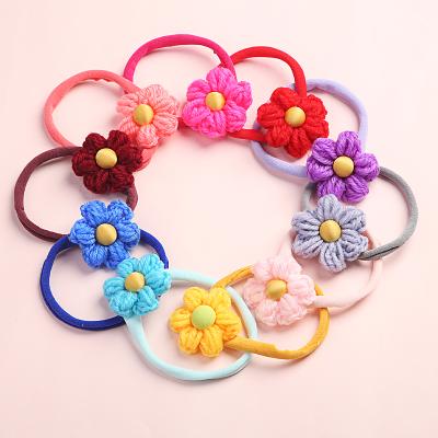 China Fashion Elastic Babies Knit Flower Headbands Princess Girls Elastic Nylon Hairbands Nylon Hairbands for sale