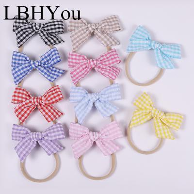 China New Elastic Spring Plaid Cotton Bows Nylon Headbands For Babies Knotbows Hair Bands Super Soft Stretchy Elastic HeadWear for sale