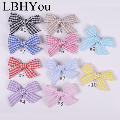 China 9.5*6cm Elastic School Girls Plaid Cotton Bows Hair Clips Princess Kids Knot Bow Hairpins Hair Clips 10 Colors Can Take for sale