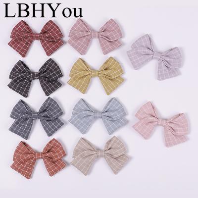 China School Girls Elastic Handmade 100% Cotton Plaid Canvas Bows Super Cute Princess Girls Spring Hairpins Hair Barrettes Kids Hair Wear for sale