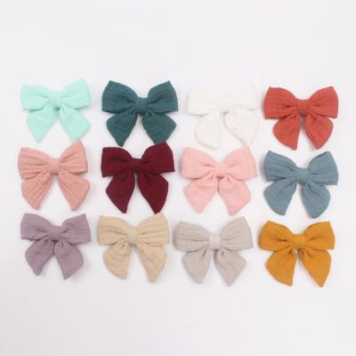 China Elastic Babies Hair Bows 100% Cotton Double Textile Knot Hair Clips For Girls Heads Wear School Kids Chiffon Hair Clips Barrettes for sale