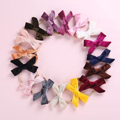 China Hot Selling Luxury Bright Colors Velvet Bows Nylon Headbands For Baby Toddler Infants Girls Hair Ties Hair Accessories for sale