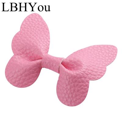 China 2019 Elastic Kids Girls PU Butterfly Leather Hair Clips For Babies Birthday Shows Gifts for sale