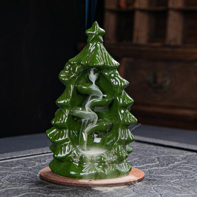 China New Chinese Creative Christmas Tree Aroma Burner Censer Ceramic Backflow Incense Holder for Christmas Festival Gift Living Room Home Decor for sale