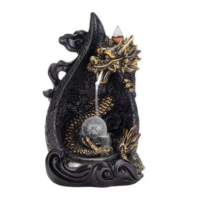 China New Style Dragon Backflow Incense Burner Chinese Censer with Colorful Led Ball Resin Handwork Home Furniture Office Creative Decoration for sale