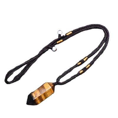 China Europe Tiger Eye Stone Pillar Shape Natural Charms Lead Chakra Pendants For Jewelry Making for sale