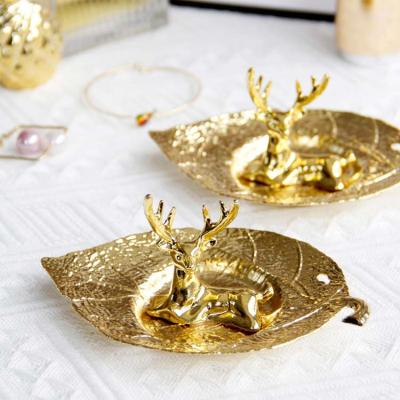 China Cute Nordic Arabic Ring Ornaments Table Storage Tray Middle Eastern Style Gold Deer Jewelry Dish Metal for sale