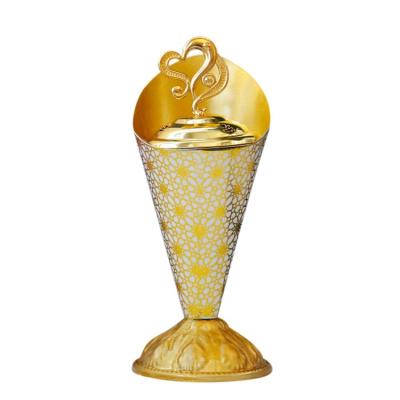 China Chinese Light Luxury Desktop Decoration Gold Pattern Censer Candle Holder Metal Incense Handheld Aromatherapy Burner for sale