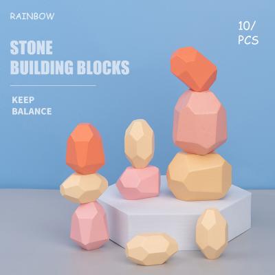 China Educational Toy Wood Stone Building Blocks Natural Rainbow Balancing Stacking Play Rock Blocks For Children Educational Toys for sale