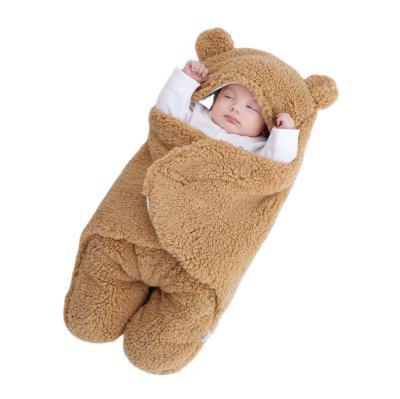 China Breathable Cute Bear Fleece Solid Soft Newborn Stroller Sleep Bags Sleep Bags Wraps Envelope Baby Cotton Winter for sale