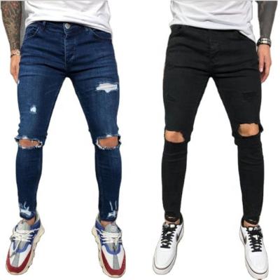 China QUICK DRY wholesale men's ripped stretch jeans european and american factory men's border ripped ripped jeans nine cent jeans men for sale