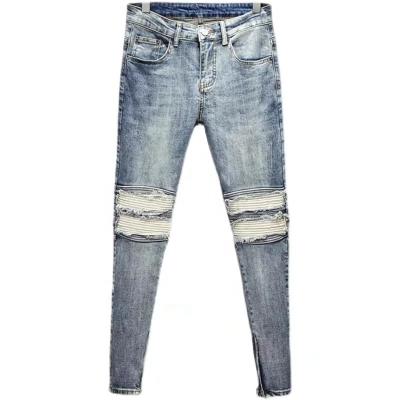 China QUICK DRY border supply of European and American men's jeans men's European and American motorcycle nostalgic jeans fashion fit slim fit men for sale