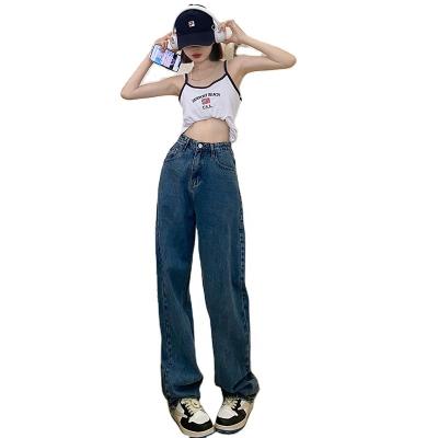 China Wholesale Women's Hole Rongtai QUICK DRY factory street jeans lace up high waist jeans slim straight jeans for sale