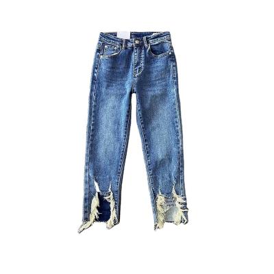 China Women's fashion pants loose straight cowgirl spring jeans patchwork dark blue QUICK DRY high waist casual jeans high street for sale