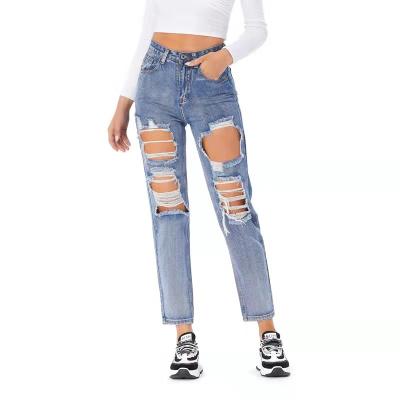 China 2022 QUICK-DRY European and American women's jeans, spring and autumn ripped straight street fashion casual denim pants for sale