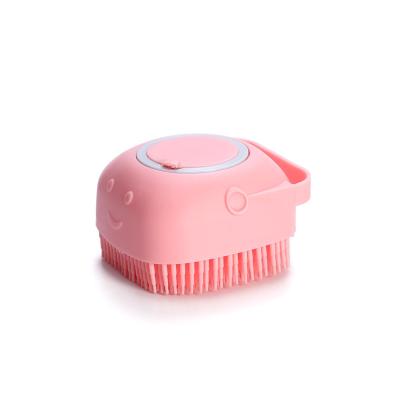 China Stocked Customize Pet Brushes Bath Massage Brush Shampoo Dispenser Dog Grooming Silicone Shower Brush For Cat Pets Bathing Products for sale