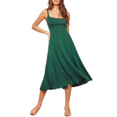 China Factory Dark Green Anti-Static U-shaped Square Collar Sleeveless Knitted Dress for sale