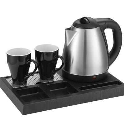 China 360 degree rotation base hotel use small kettle tray with 2 cups and tea trays for sale