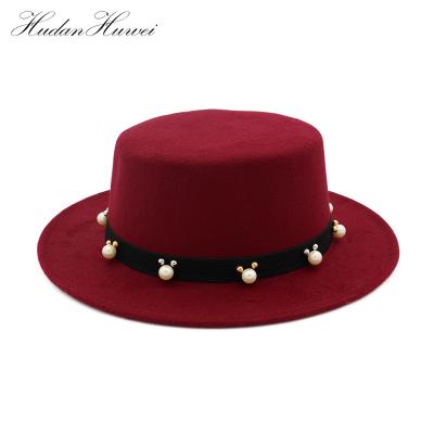 China Plush Fashion Pearl Decor Flat Formal Top Hats And Hats for sale