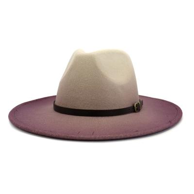 China Wholesale Plush Wide Brim Felt Fedora Gradient Colors For Women Low MOQ for sale