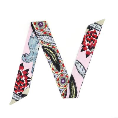 China Polyester Print Ribbon Small Handle Bag Silk Scarf Main Band Scarf for sale