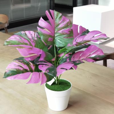 China Contemporary Popular Artificial Monstera Bonsai Small Tree Flower Plastic Potted Plant Leaves Decor Office Home Decoration for sale