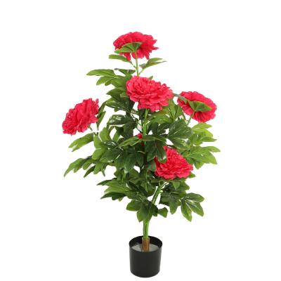 China Contemporary Wholesale High Quality Indoor Artificial Peony Flower Decor Plant Potted Wedding Bouquet for sale