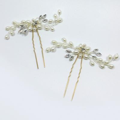 China Korean style white gold gold alloy pearls fashion crystal luxury hairpins flower hairpin girl hair forks bridal wedding accessories for sale