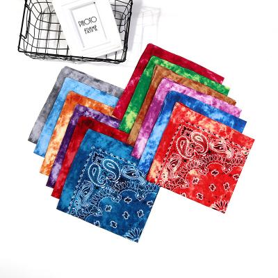 China Whosale Multifunctional Tie Dye Colorful Paisley Customize Cotton Head Wraps Outdoor Sport Parasol Scarf Recycling Magic Square Bandanas for sale