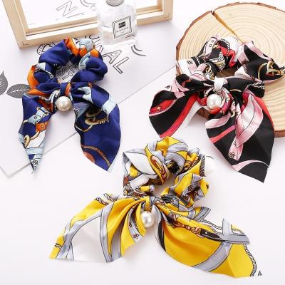 China European and American Wholesale Hair Band Cloth Style Bowknot Elastic Hair For Women Girls Flower Color Pearl Scrunchies Scrunchies Hair Ties for sale