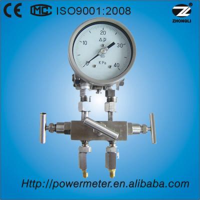 China Anticorrosive Gauges 100mm Stainless Steel Differential Pressure Gauge With Three-Valve Manifold for sale