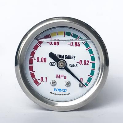 China 40mm vacuum gauge SUS304 range -0.1Mpa back connection 1/8 NPT 1.5inch (40mm) for sale